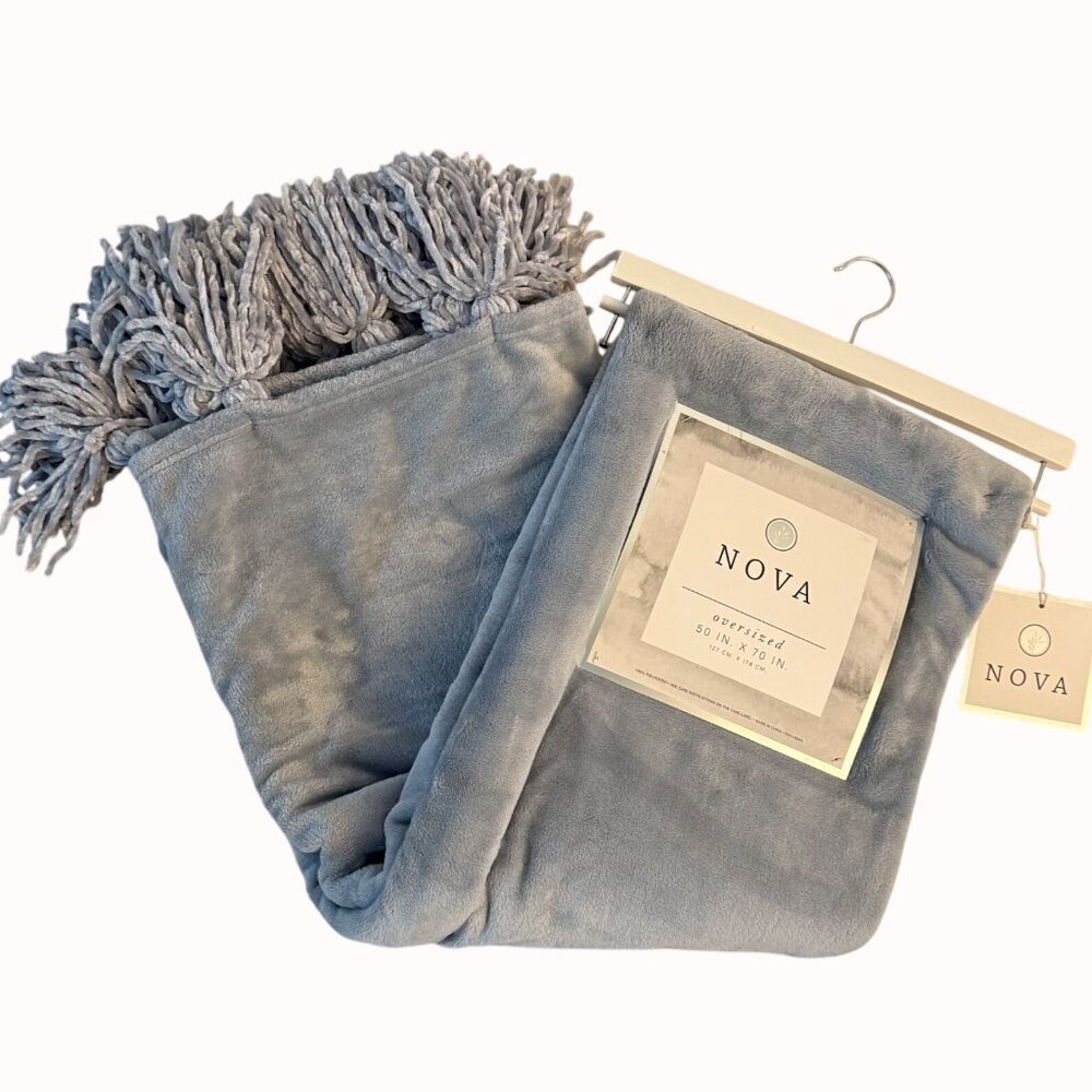 Nova Oversized Plush Throw Blanket Fringe Tassels 50" X 70" Silver Lush Hygge De